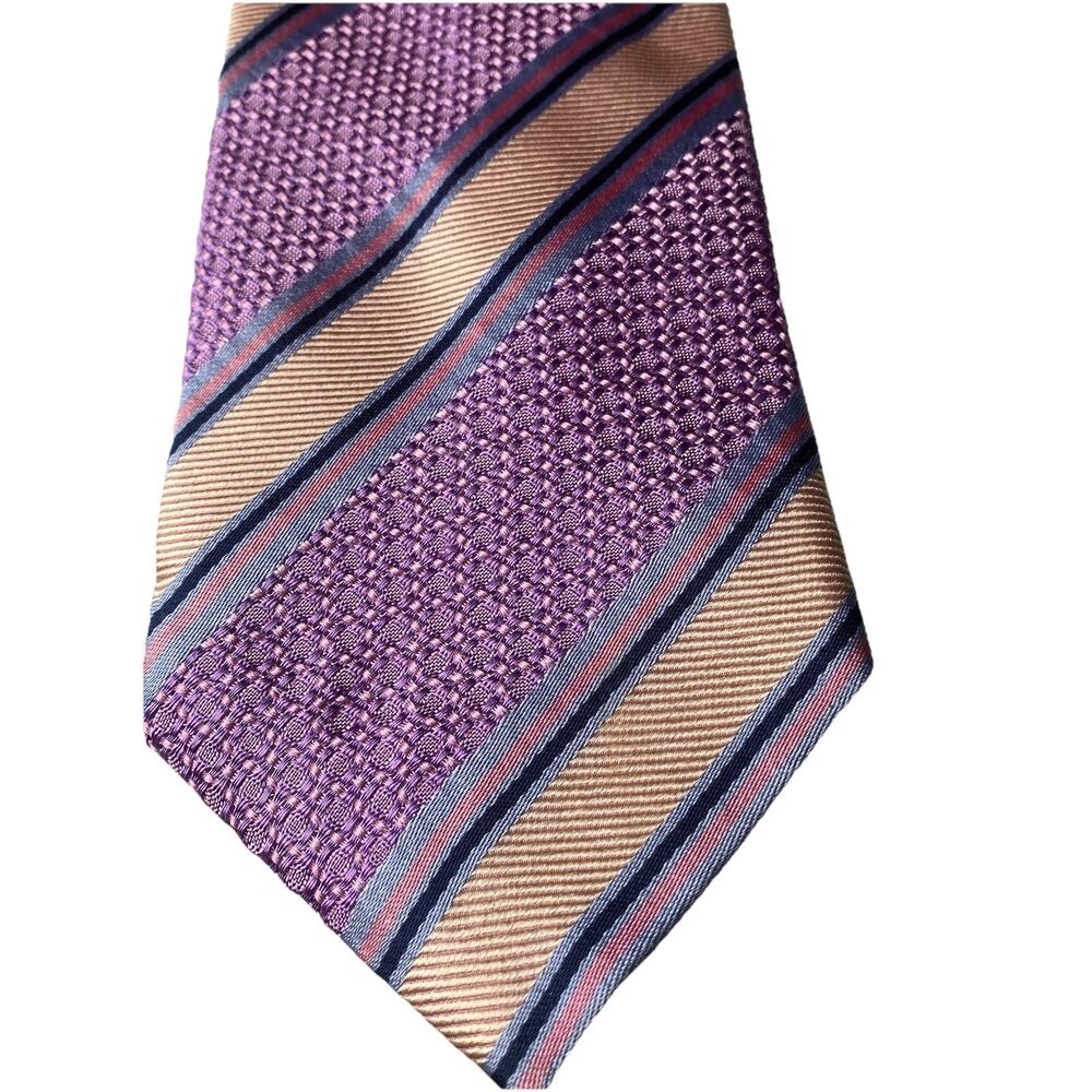 Tino Cosma Italian Silk Tie Repp Purple Brown Striped  Woven Made in Italy